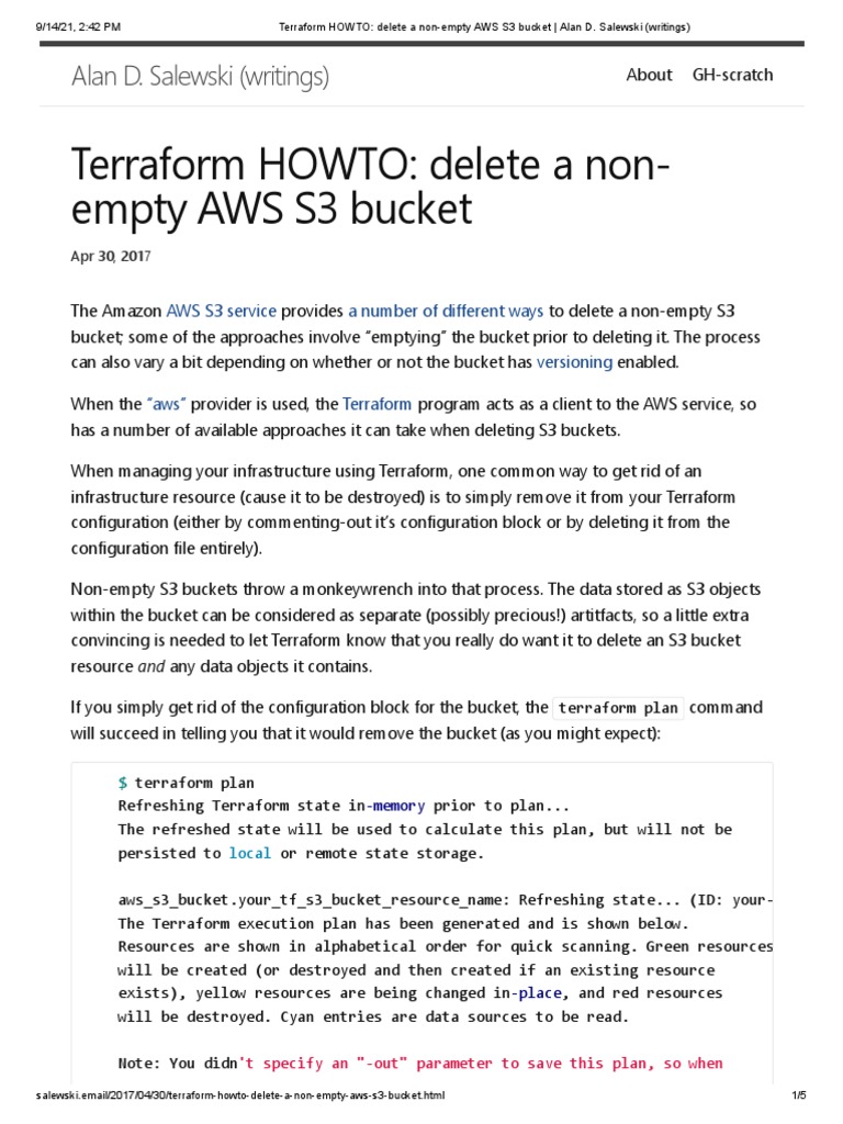 Terraform HOWTO Delete A NonEmpty AWS S3 Bucket PDF Computer