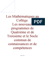 Les Mathématiques Au Collège. Les Nouveaux Programmes de Quatrième Et de Troisième Et Le Socle Commun de Connaissances Et de Compétences