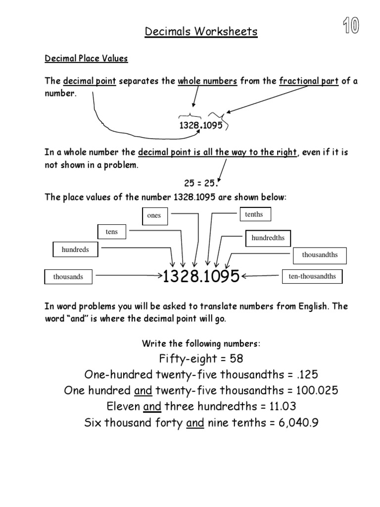 Decimals Worksheets: Ones Tenths | PDF | Numbers | Fuel Economy In  Automobiles