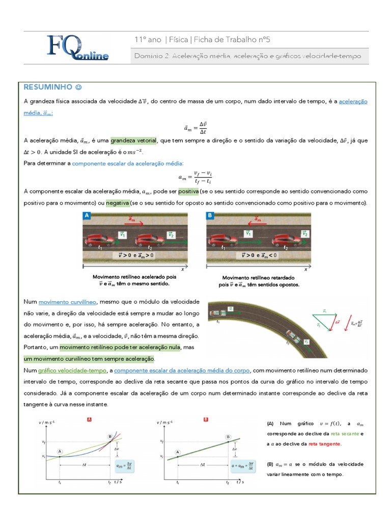 Física: Aceleração e Gráficos | PDF | Velocidade | Aceleração, image size:768x1024