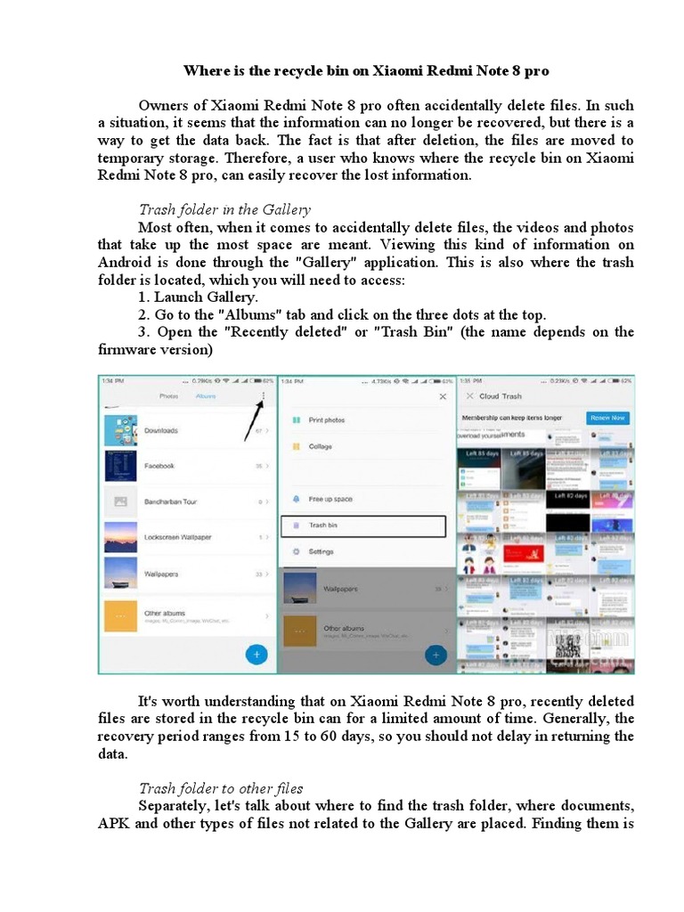 How to find and access the recycle bin on Xiaomi Redmi Note 8 pro PDF