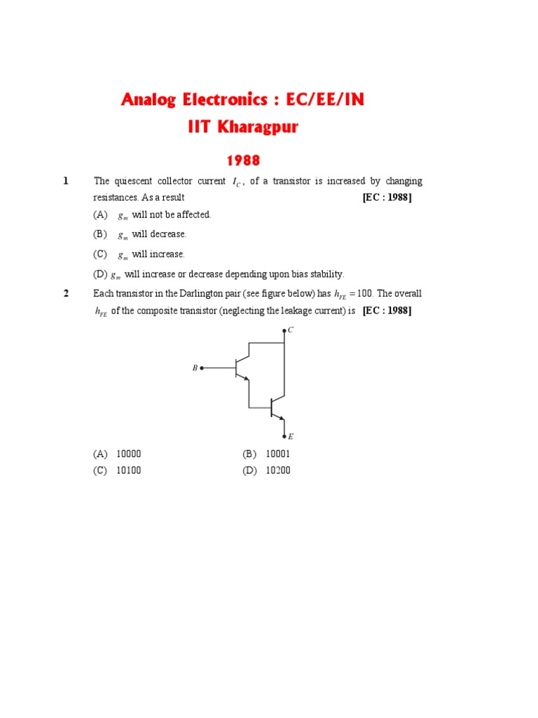 Analog Electronics Ec Ee In Combine Done Iitk Pdf Amplifier