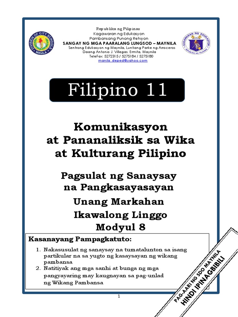 FILIPINO-11 Q1 Mod8 | PDF