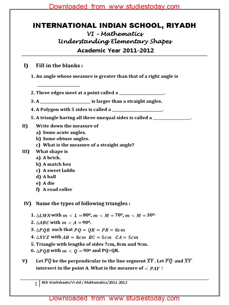 Grade 6 Understanding Elementary Shapes Worksheets 5 | PDF | Triangle ...