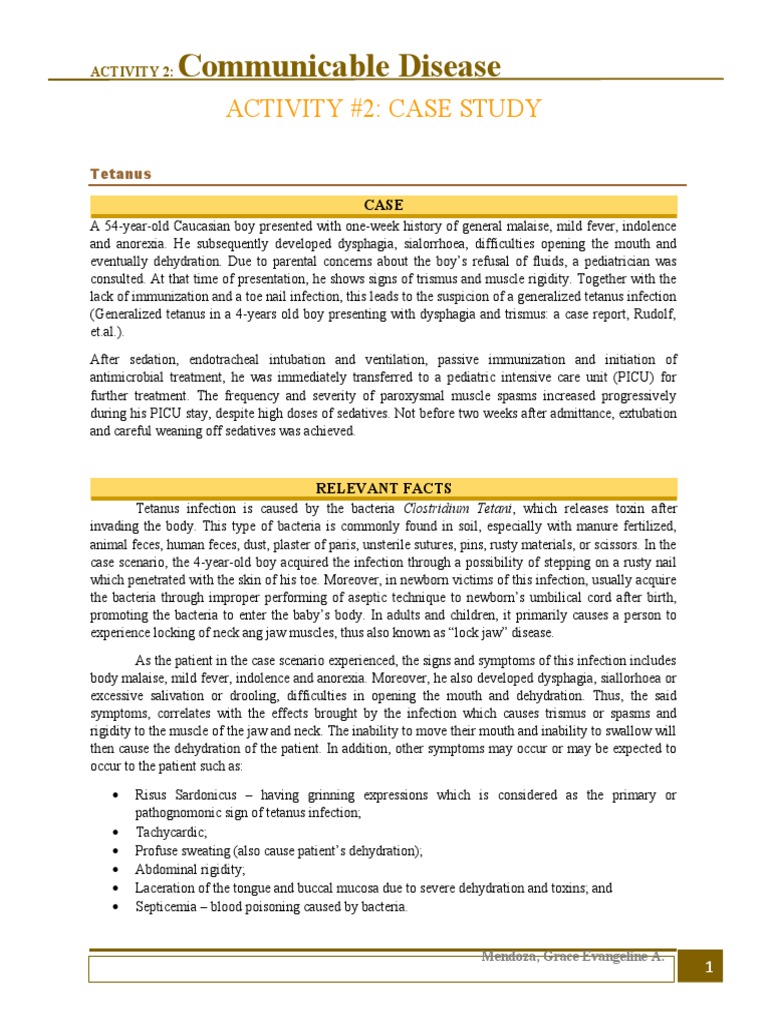 Activity 2 - Case Study | PDF | Infection | Medical Specialties