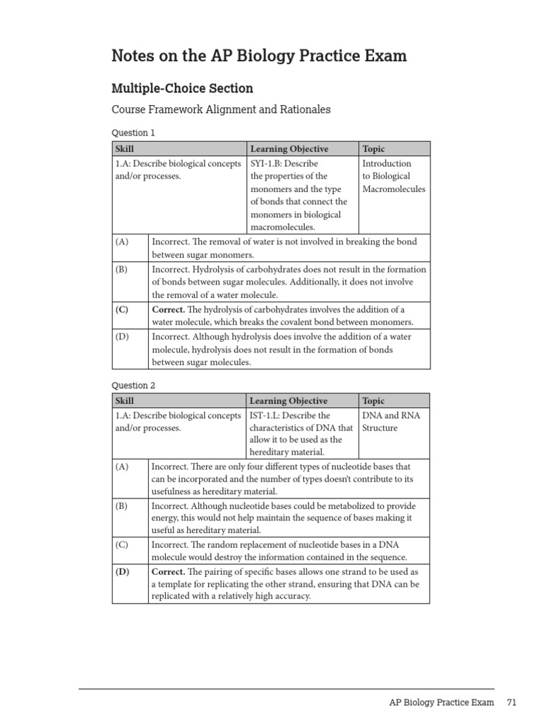 Ap Biology 2020 Practice Exam 2 MCQ Answers PDF Dna Enzyme