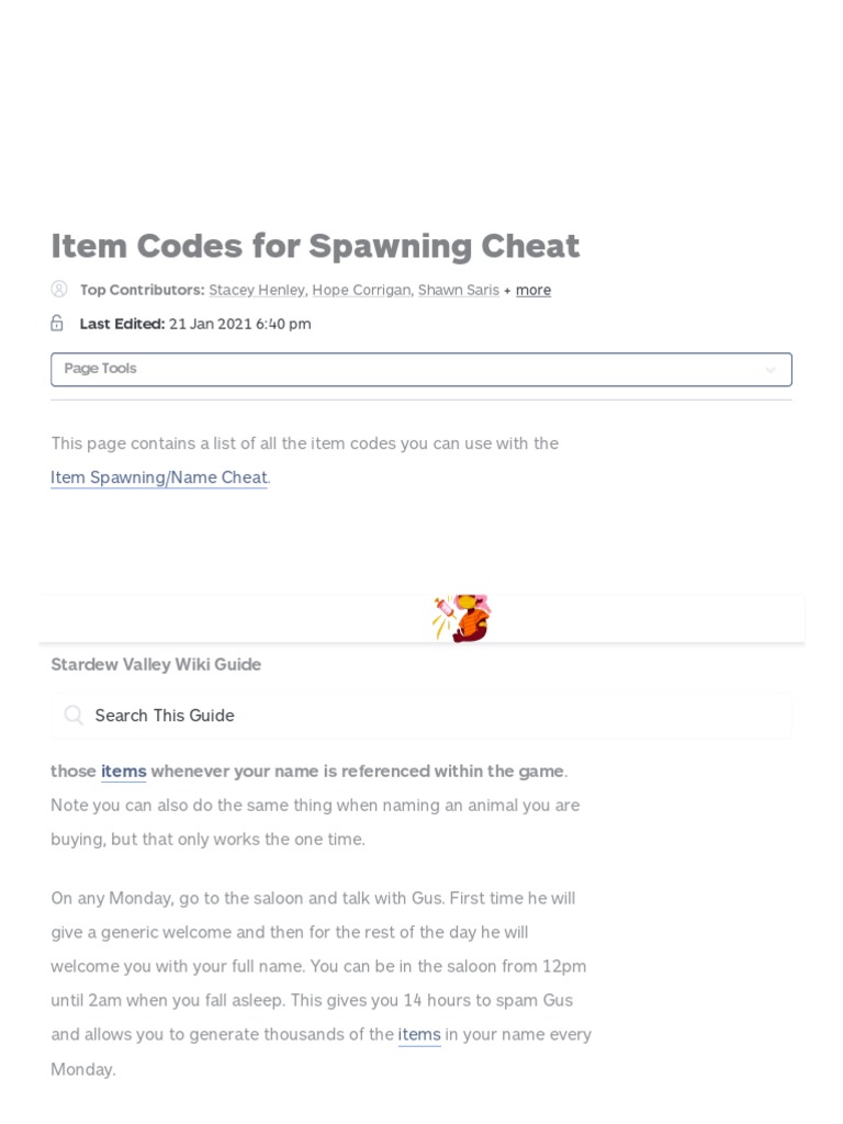 Item Codes For Spawning Cheat Stardew Valley Wiki Guide IGN PDF