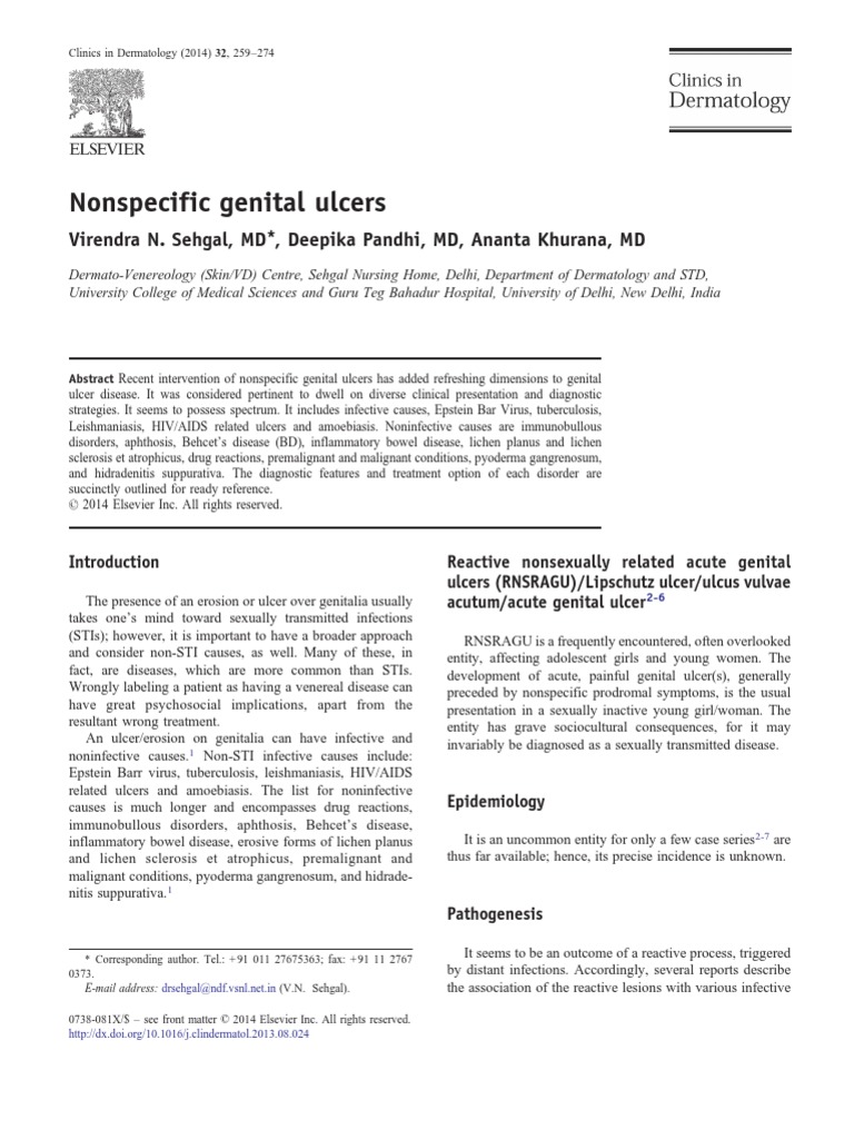 Nonspecific Genital Ulcers PDF Crohn's Disease Infection