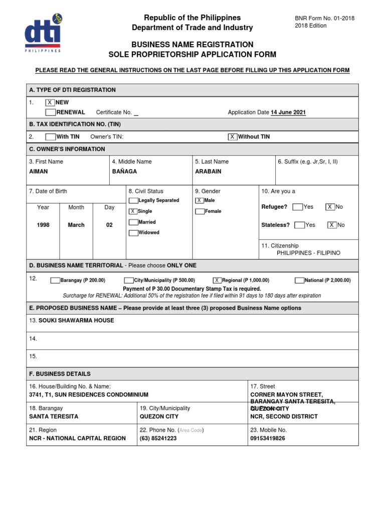 Republic of The Philippines Department of Trade and Industry Business