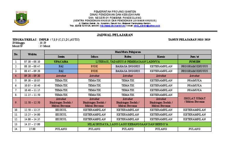 Contoh Jadwal Pelajaran SMPLB Kelas 7 35menit - PDF Convert | PDF