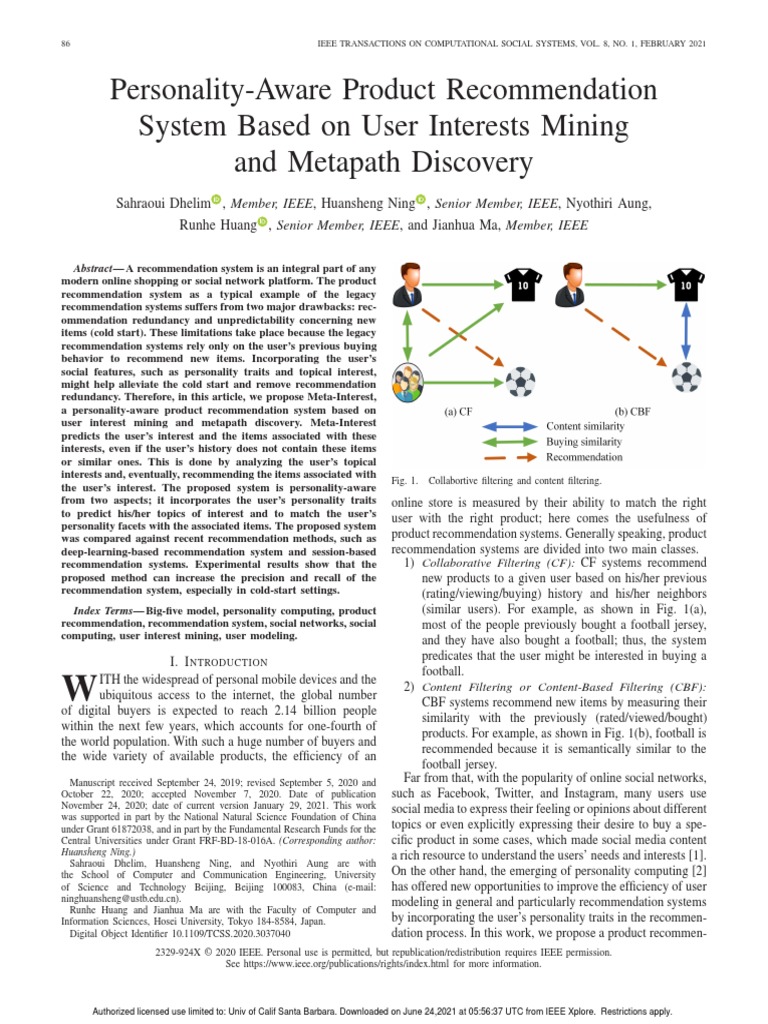 Personality-Aware Product Recommendation System Based On User Interests ...