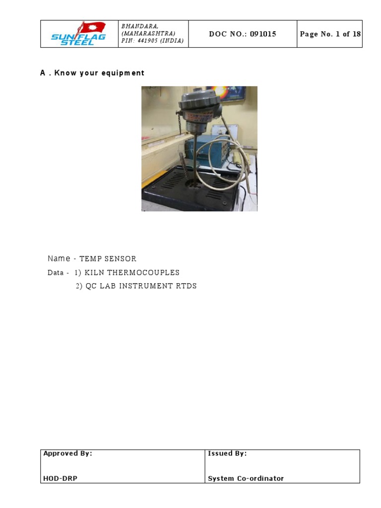 06Sop For Temperature Sensor Calibration 110125 PDF Calibration Thermocouple