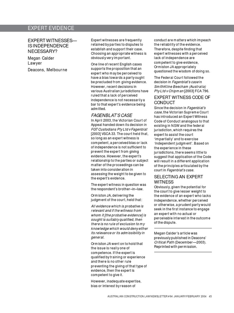 Expert Witnesses Is Independence Necessary PDF Expert Witness