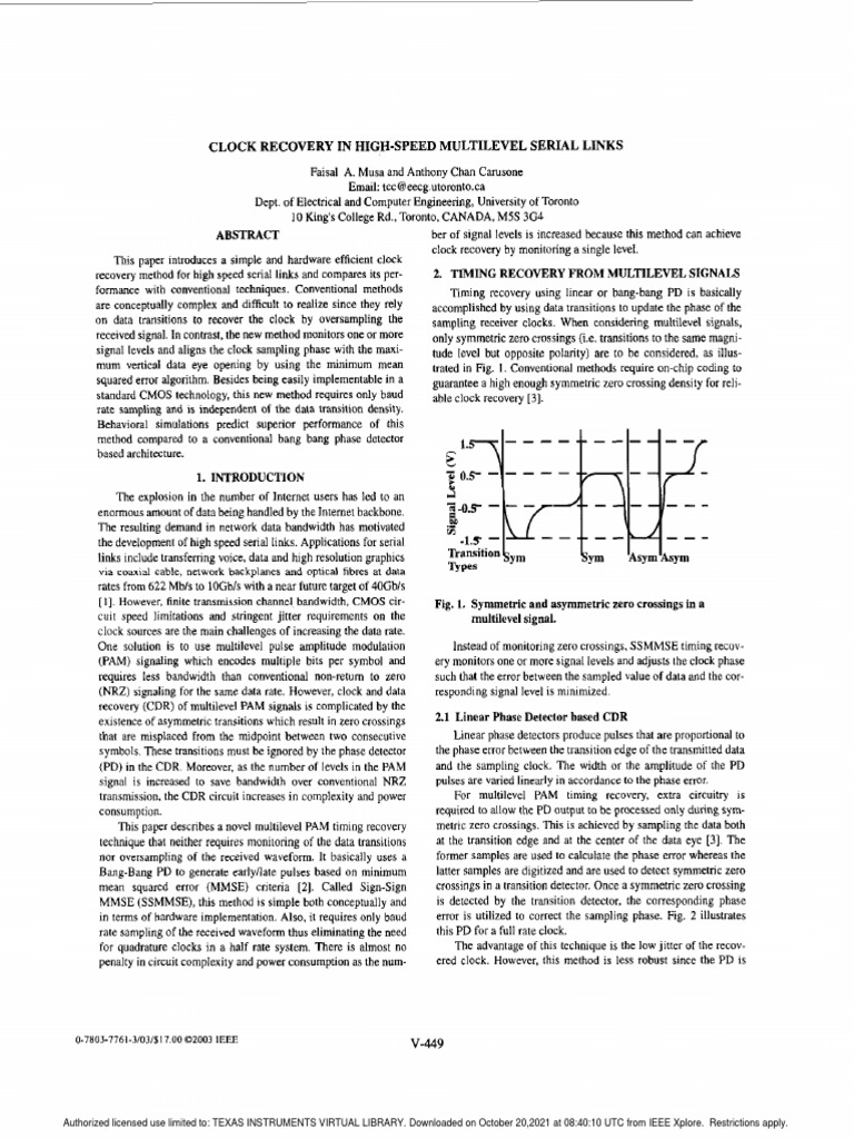 Clock Recovery in HighSpeed Multilevel Serial Links of Toronto PDF