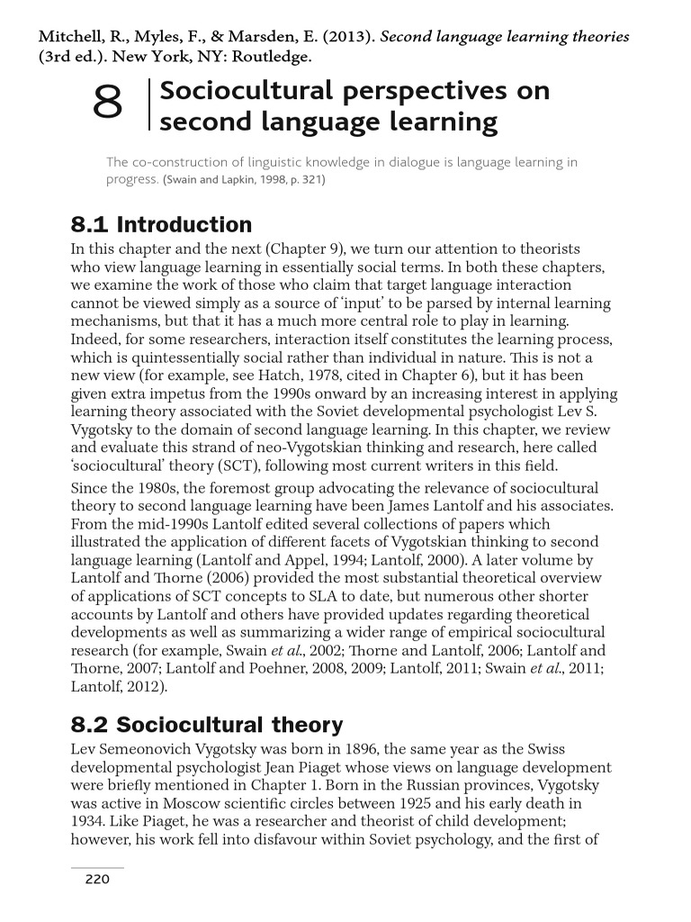 Sociocultural Theory in Language Learning | PDF | Second Language ...