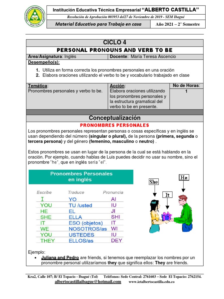Ciclo4 - P3 - ING - Taller 2 | PDF | Pronombre | Género gramatical