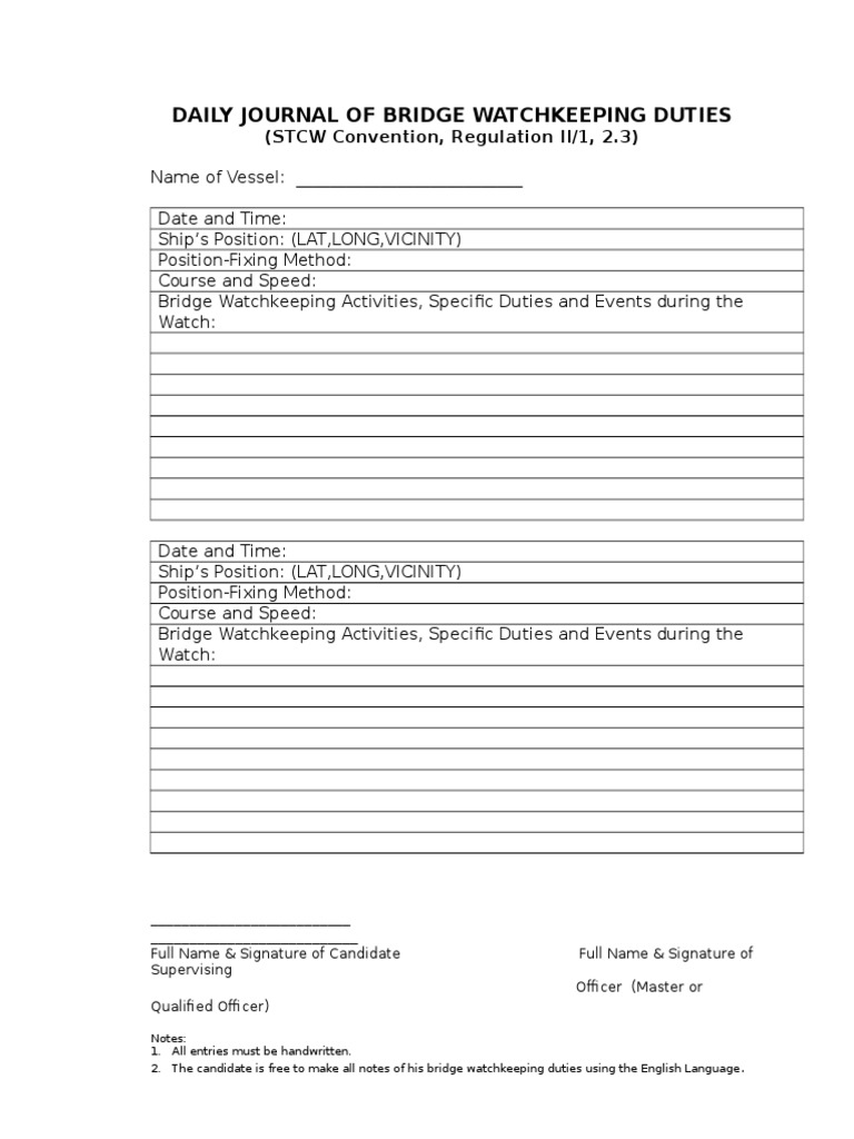 Daily Journal for Bridge Watchkeeping | PDF | Business | Science ...