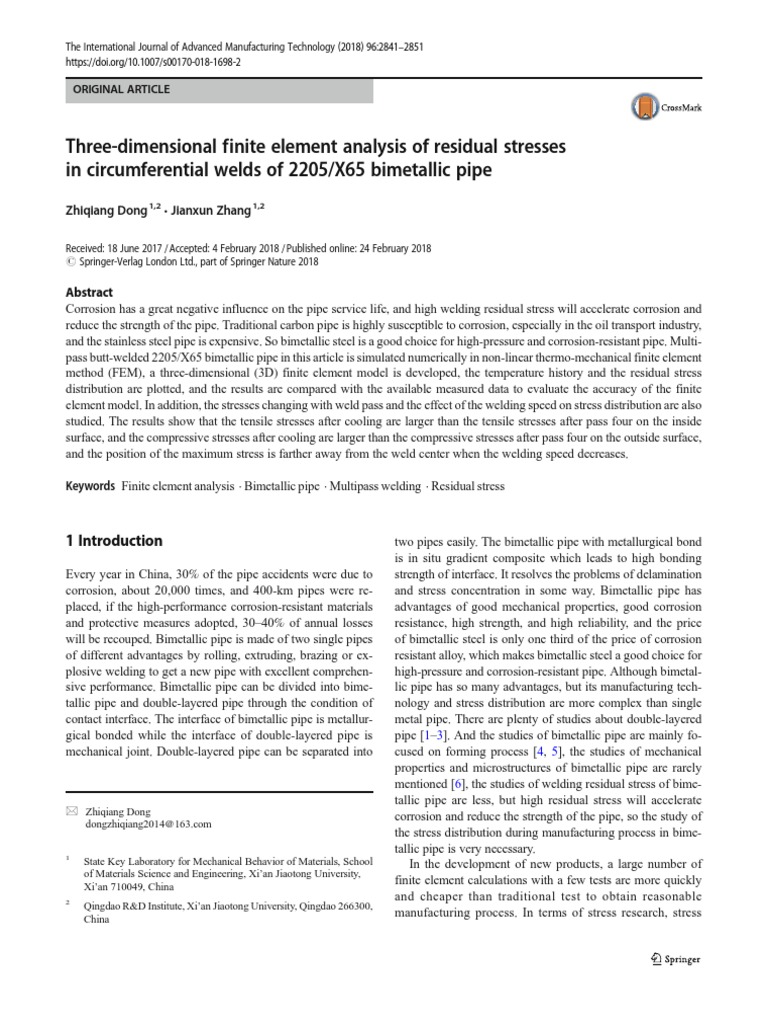 Three-Dimensional Finite Element Analysis of Residual Stresses | PDF ...