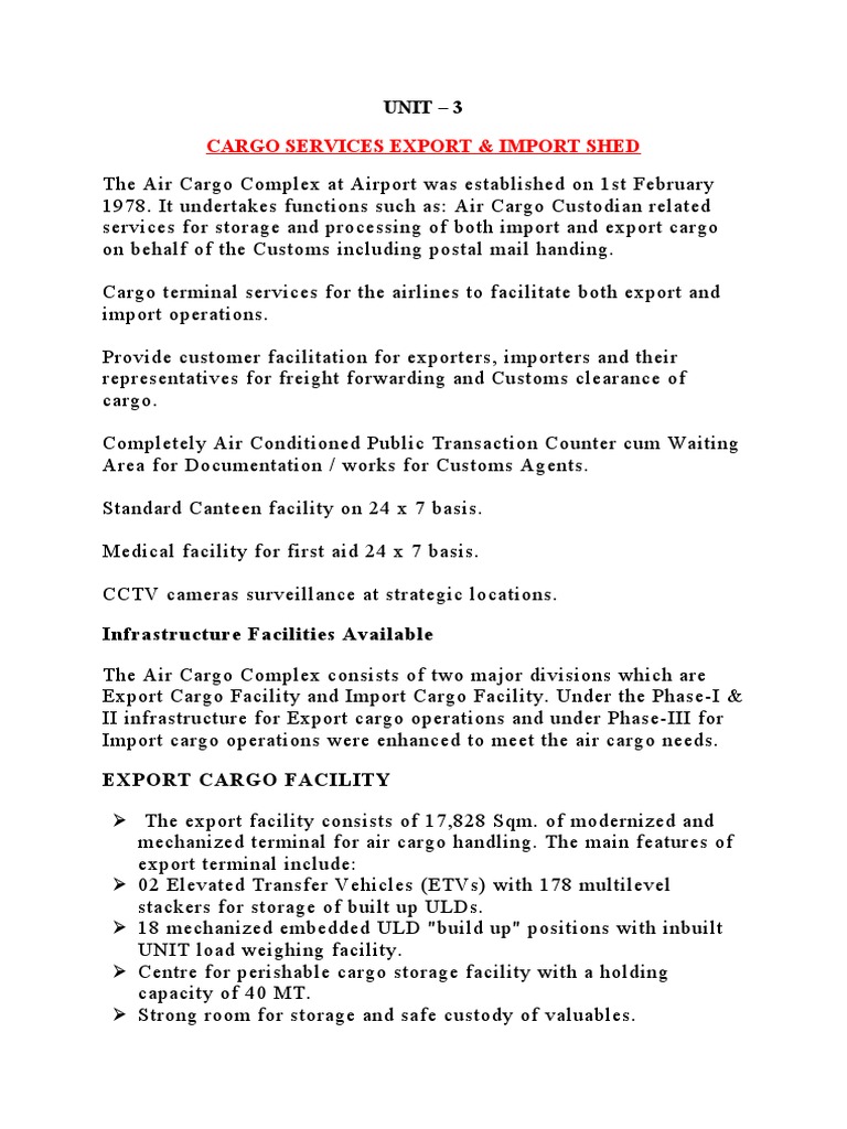Cargo Services Export & Import Shed Unit 3 PDF Bill Of Lading