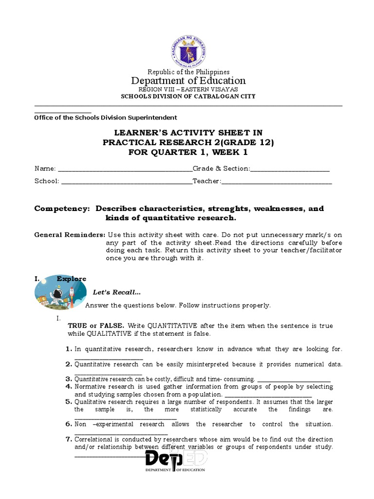 Grade 12 Practical Research 2 Activity | PDF | Statistics ...
