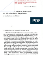 Francisco de Oliveira (1999) Privatização Do Público, Destituição Da Fala e Anulação Da Política