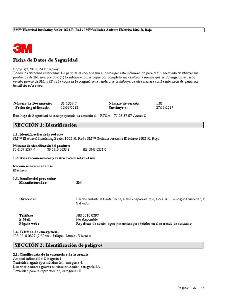 Msds 3m Electrical Insulating Sealer | PDF | Agua | Aerosol