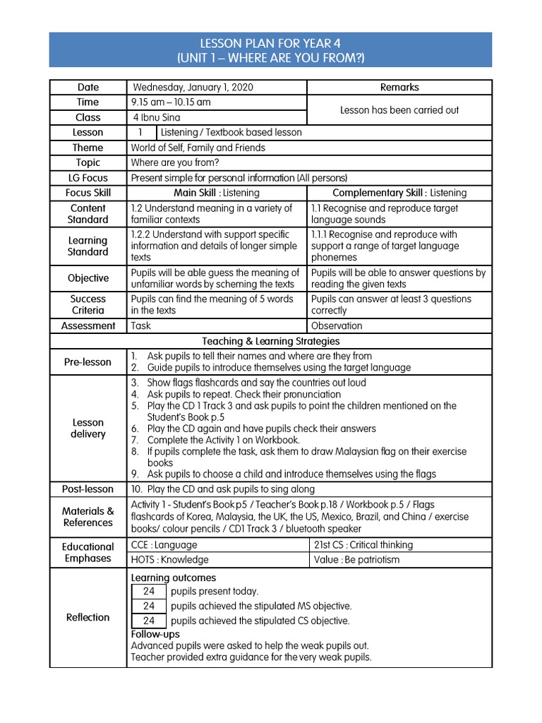 RPH Year 4 - Unit 1 | PDF