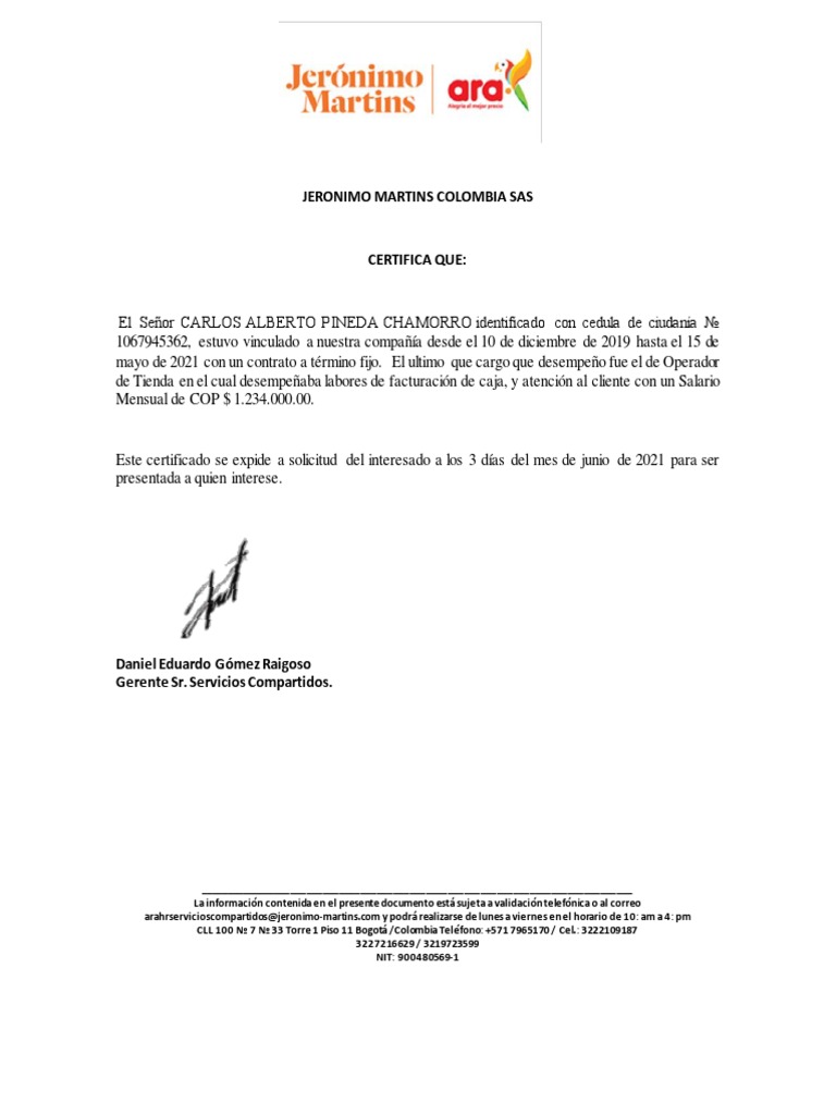 JERONIMO MARTINS COLOMBIA SAS intelligence overview