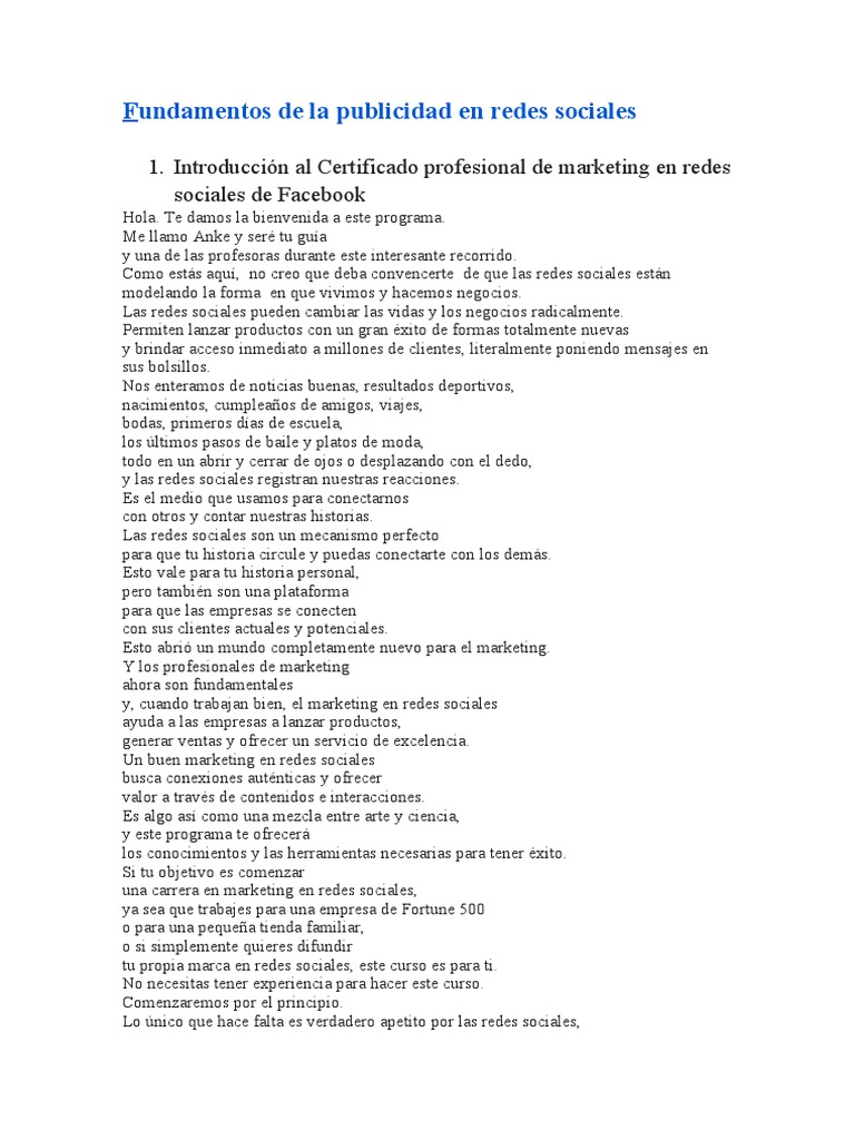 3.cursp Fundamentos de La Publicidad en Redes Sociales Faceb | PDF ...