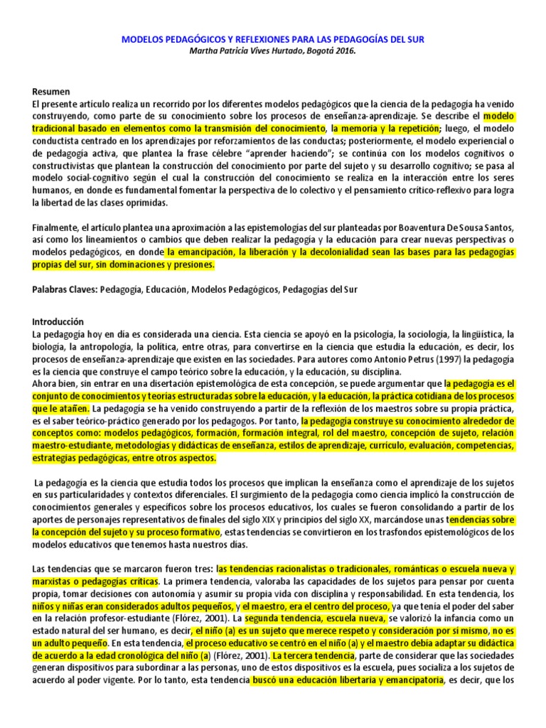 Modelos Pedagógicos en las Pedagogías del Sur | PDF | Constructivismo ...