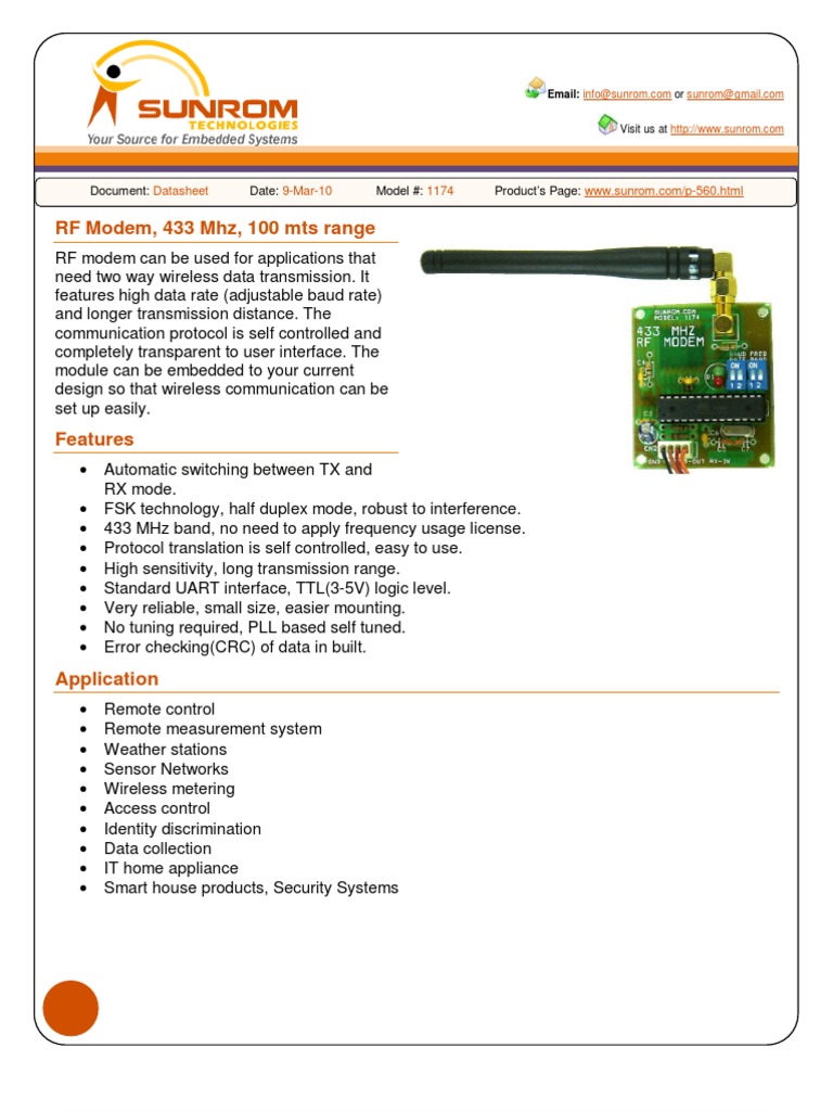433 MHz RF Modem Datasheet | PDF