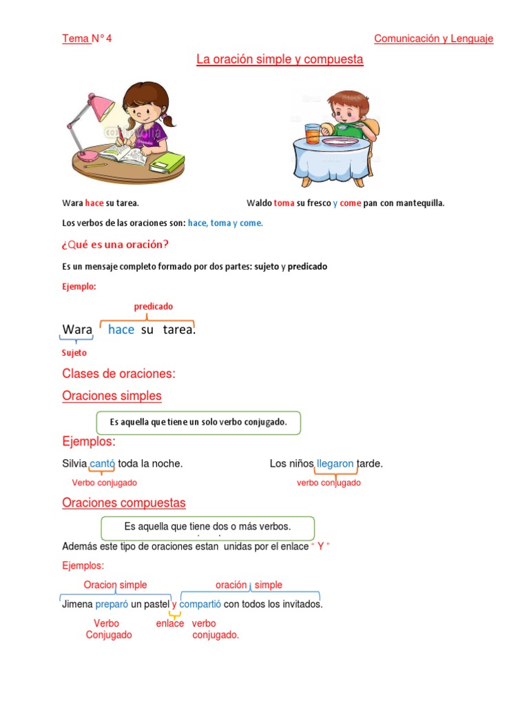 Oraciones Simples y Compuestas para Niños | PDF | Artes del Lenguaje y ...