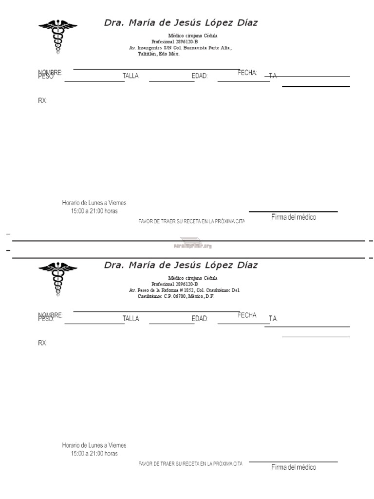 Formato de Receta Medica para Imprimir | PDF