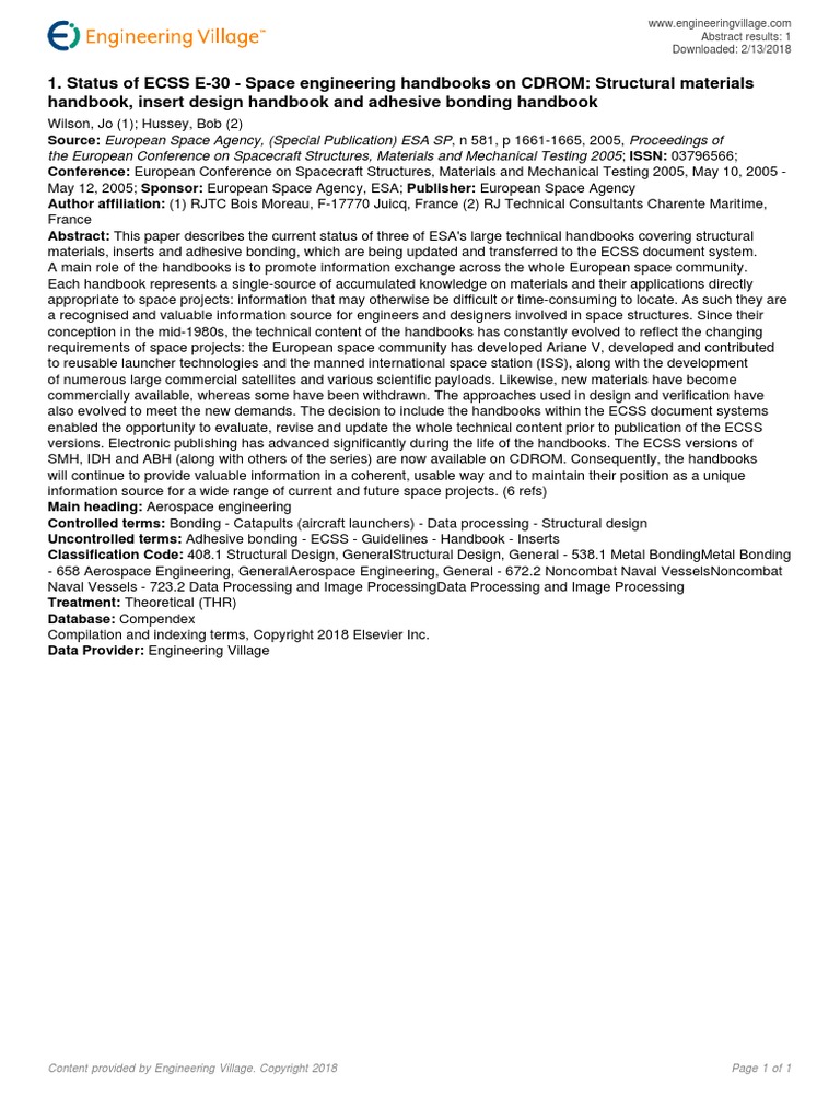 Status of ECSS E-30 - Space Engineering Handbooks On CDROM: Structural ...
