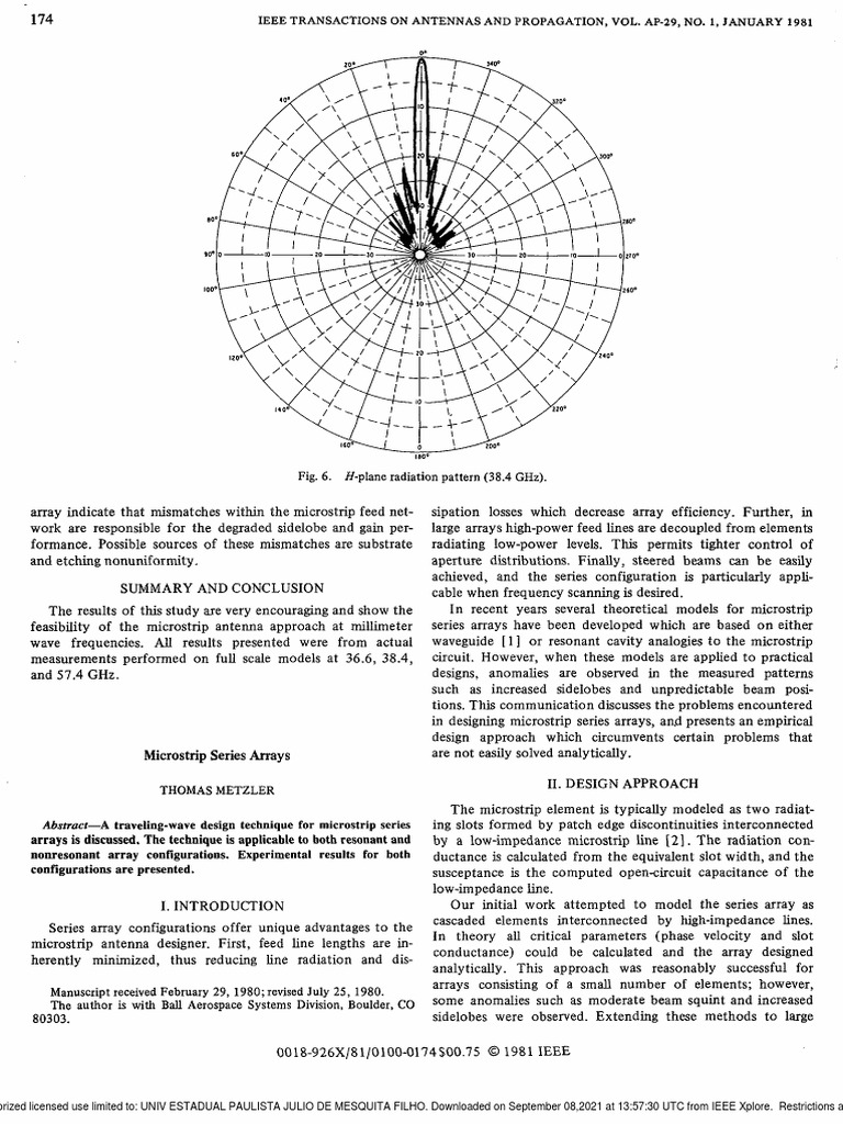 Microstrip Series Arrays at Millimeter Waves | PDF | Antenna (Radio ...