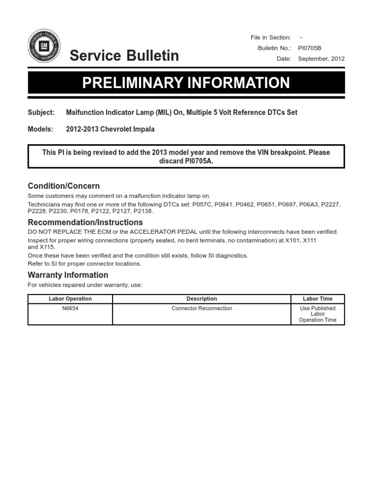 Preliminary Information: Service Bulletin | PDF