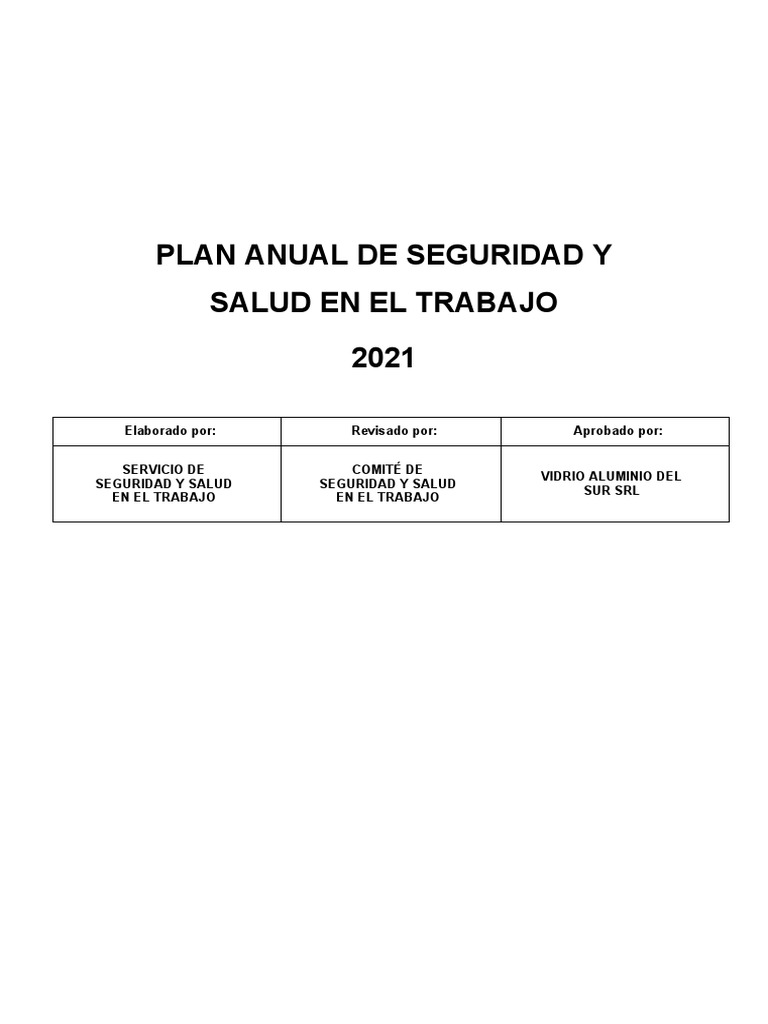 Plan Anual de Seguridad y Salud 2021 | PDF | Seguridad y salud ...