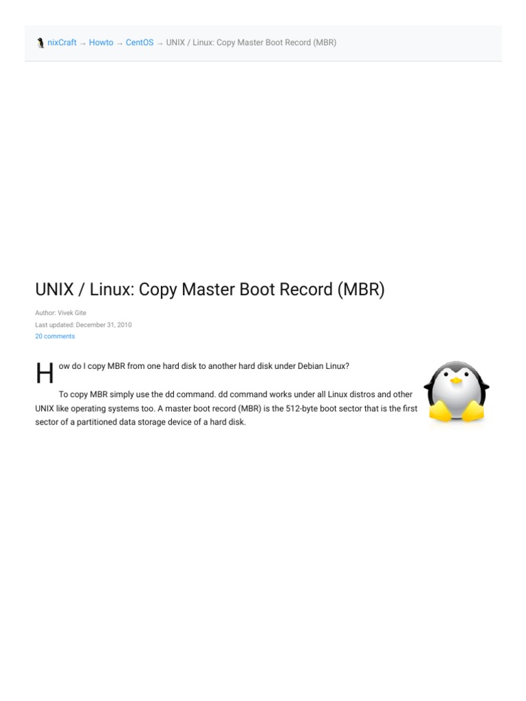 UNIX / Linux Copy Master Boot Record (MBR) PDF Booting Utility
