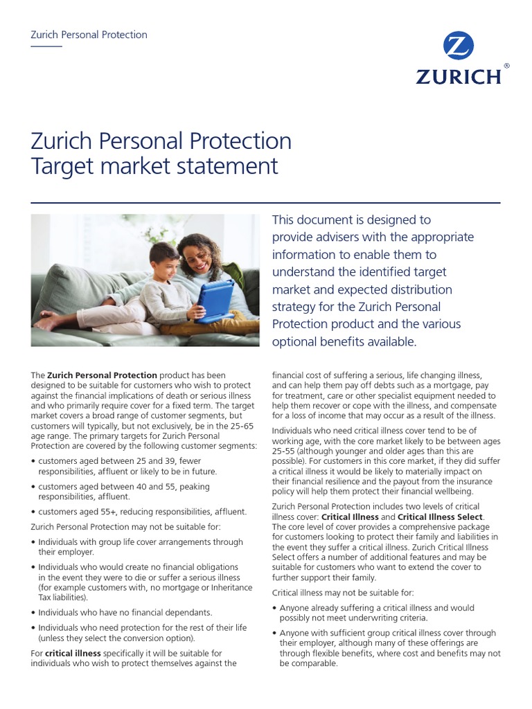 Zurich Personal Protection Target Market Statement PDF Insurance
