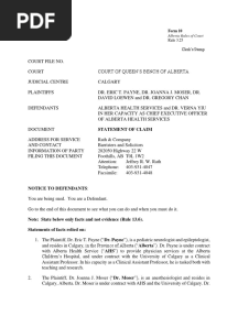 Unfiled Lawsuit Against Alberta Health Services by Four Doctors