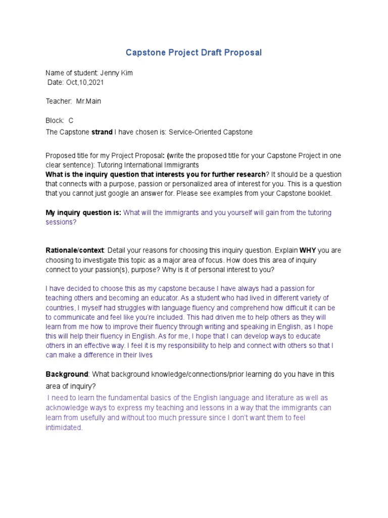 Capstone Project Draft Proposal | PDF | English Language | English As A ...