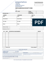 Customer Warehouse Receipt Form