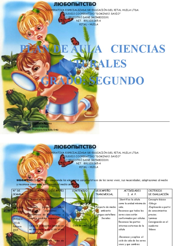 Plan de aula de Ciencias Naturales para estudiantes de segundo grado