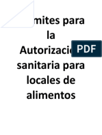 Trámites para La Autorización Sanitaria para Locales de Alimentos