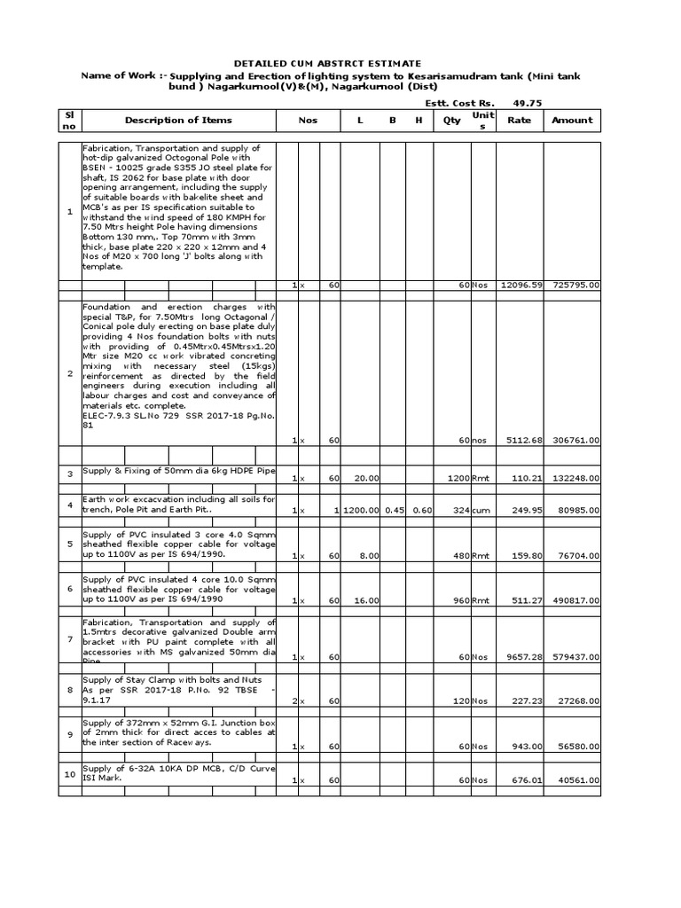Lighting System Estimate for Kesarisamudram | PDF | Polyvinyl Chloride ...