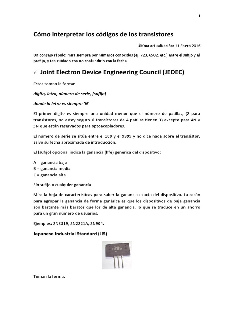 Cómo Interpretar Los Códigos de Los Transistores | PDF | Transistor ...