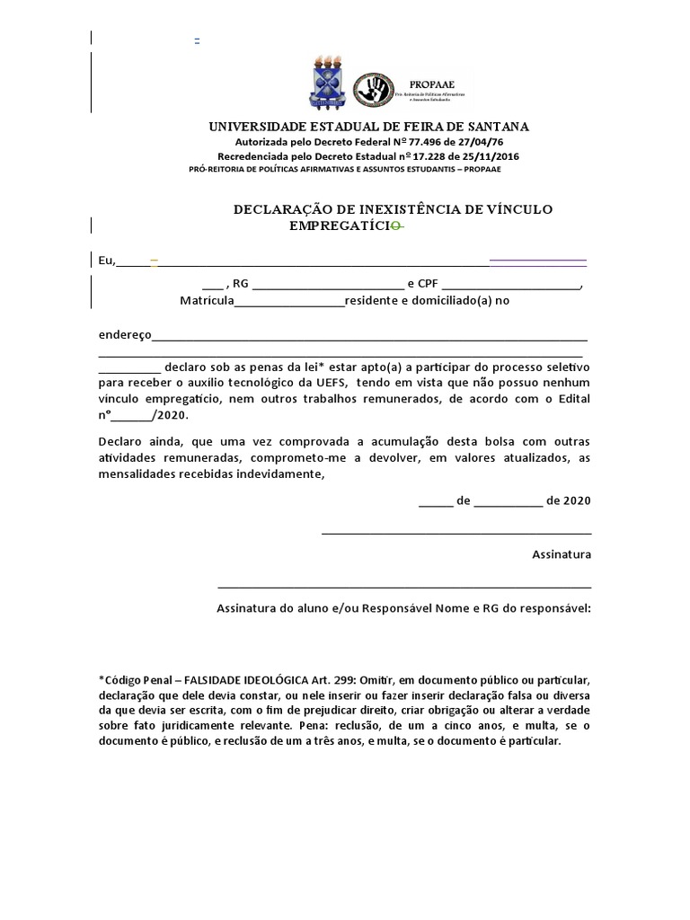 Declaração de Inexistência de Vínculo | PDF