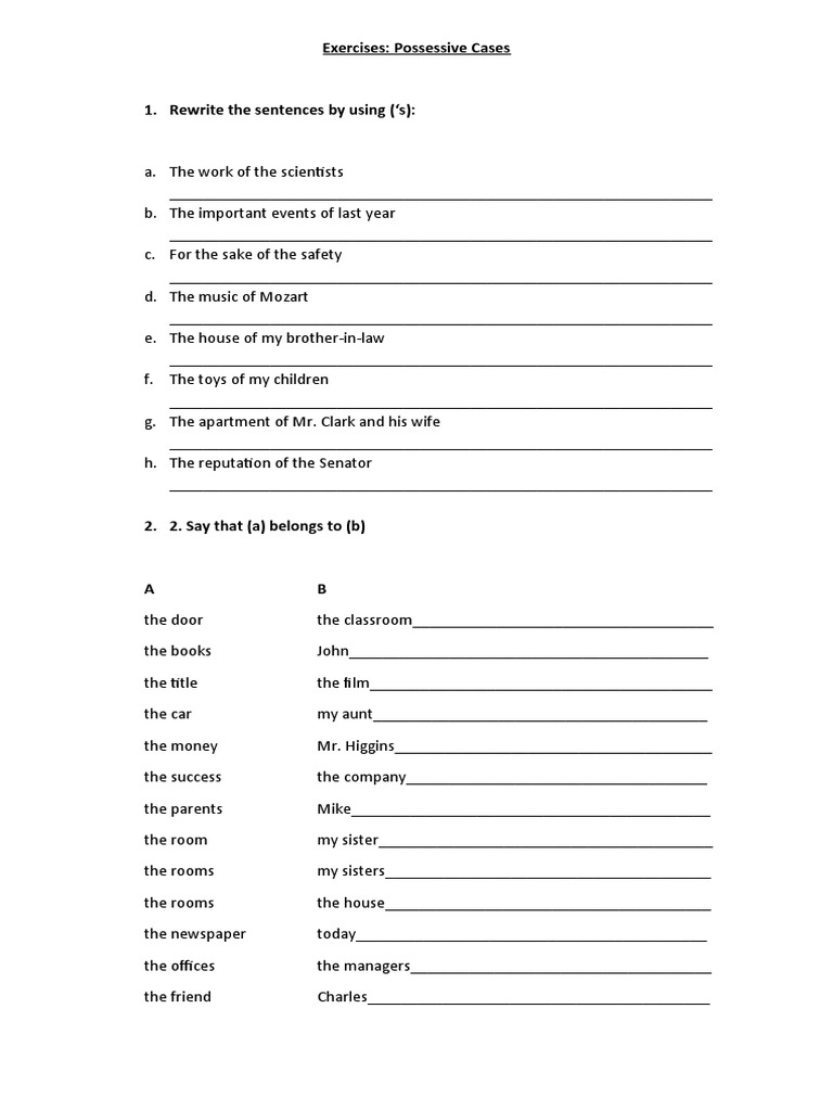 Exercises Genitive Case PDF