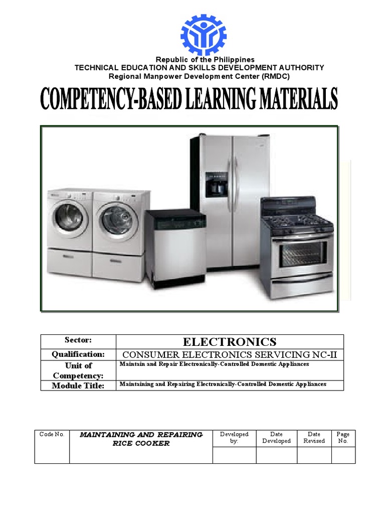 Maintaining and Repairing a Rice Cooker A Training Module for Consumer Electronics Servicing NC