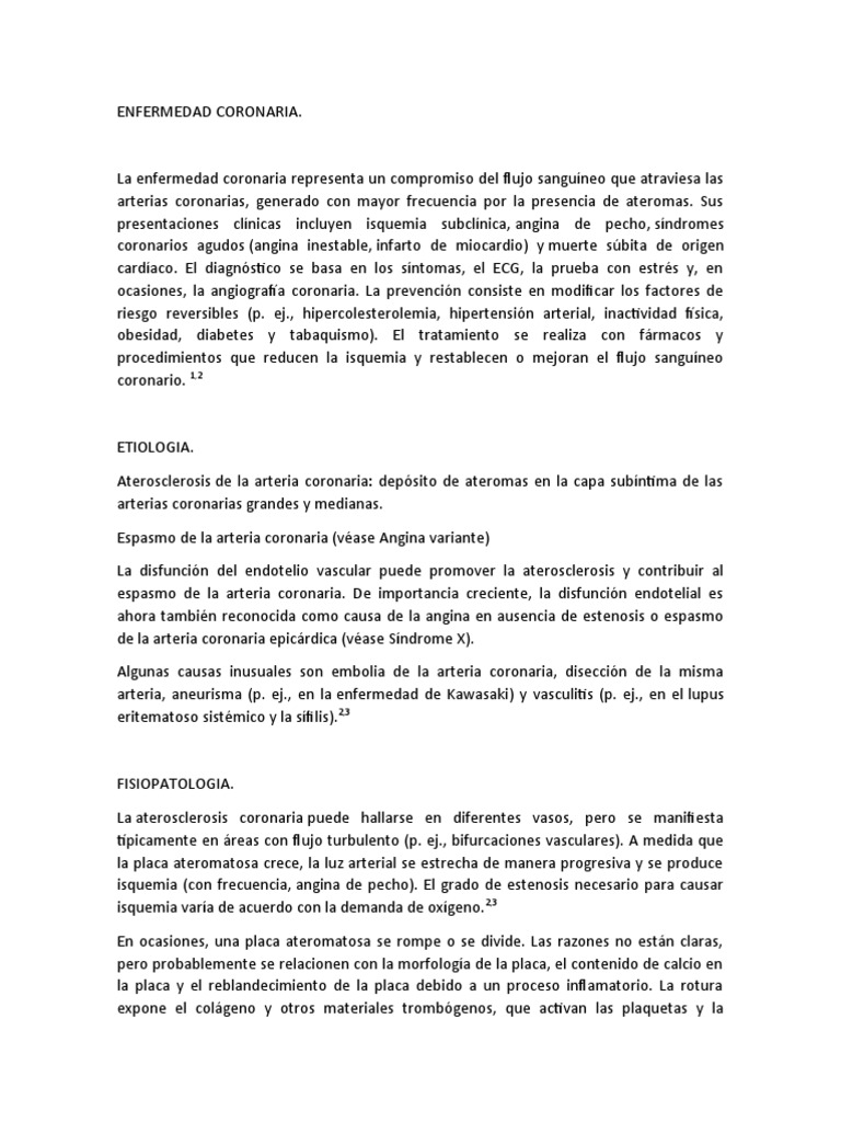 Enfermedad Coronaria: Causas y Tratamiento | PDF | Infarto de miocardio ...